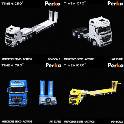 TM Perka联名款 1:64 奔驰ACTROS 拖板运输车 白色 合金汽车模型
