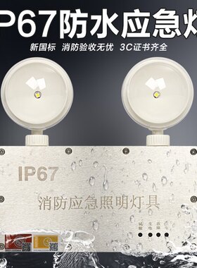 防水双头LED应急灯3W充电式IP67消防照明灯220V壁挂式停电应急灯