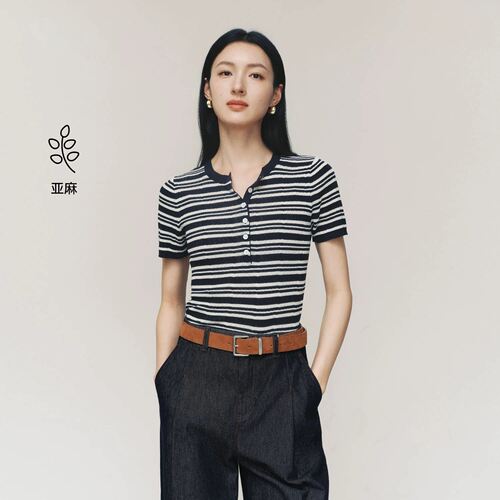 秦岚代言伊折扣醋酸亚麻条纹针织衫女2026秋季新款毛衫1H7933981