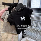 T恤女孩休闲薄款 2025夏季 中大童设计短袖 t恤露背小众百搭女童上衣