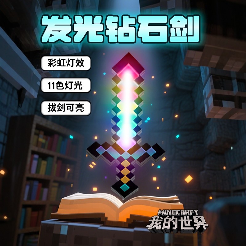我的世界钻石剑像素光剑MC宝剑周边儿童发光玩具武器男孩火把灯I7