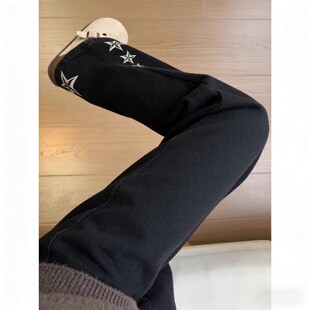 黑色星星刺绣牛仔裤男款春季美式高街vibe裤子修身显瘦直筒微喇裤