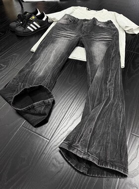 美式高街闪电纹牛仔裤男春秋季cleanfit显腿长显瘦宽松直筒微喇裤