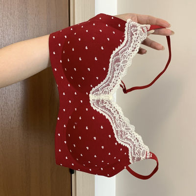 红色本命年无钢托聚拢蕾丝文胸