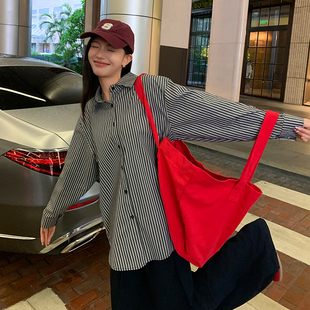 Romantic echo廓形条纹衬衫外套女韩系宽松深灰色衬衣长袖上衣