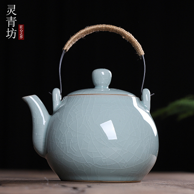 青瓷茶壶单壶大号提梁壶陶瓷大容量泡茶壶冷冷水壶冰裂纹茶具家用