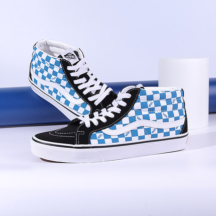 VANS/范斯官方正品男女鞋 SK8-MID 蓝白棋盘格中帮休闲板鞋