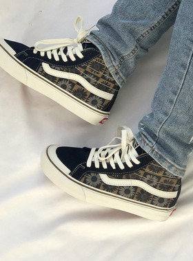 VANS范斯SK8-HI男女同款向日葵蓝色高帮帆布休闲板鞋 VN0A3MV1A5A