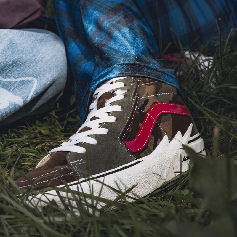 Vans/范斯官方正品男女鞋 Aape联名SK8-Hi迷彩拼接闪电包边板鞋