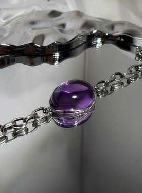 【葡萄美酒·月出】纯净体巴西紫水晶925银复古手链