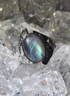 【魔法三千·戒（界）】炫彩蓝光拉长石925银戒指