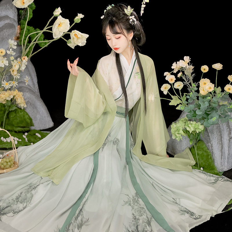 正品原创汉服女宋制中国风古装绿色齐腰裙仙气飘逸古风改良春夏款