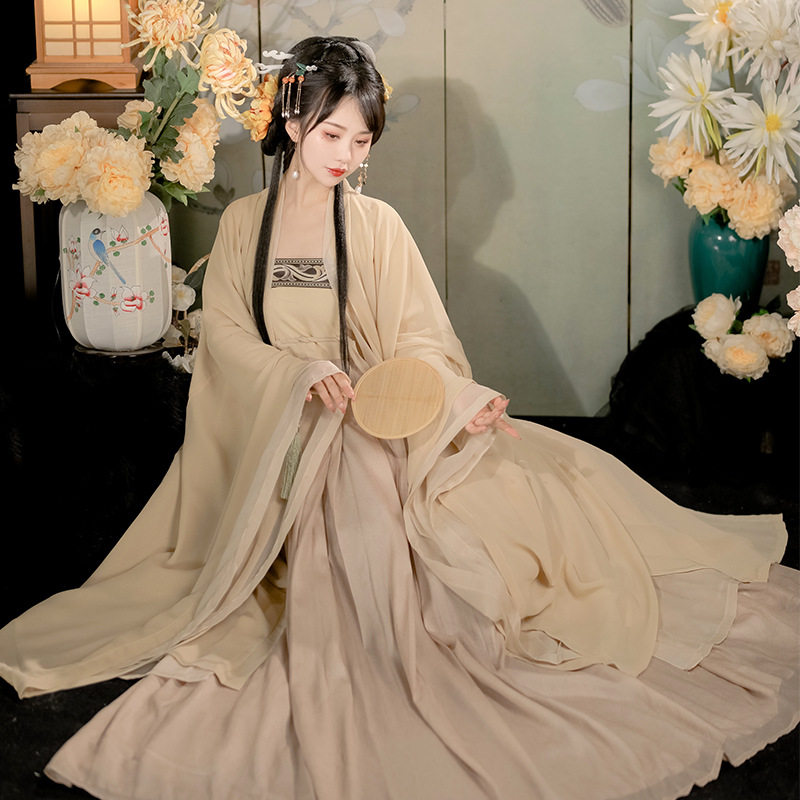 汉虞葵原创汉服女改良诃子裙风唐制双层大袖衫超仙古装春夏套装