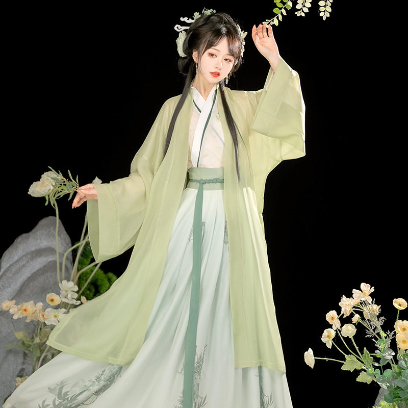 原创宋制汉服女中国风交领绿色襦裙日常古装改良春夏款日常可穿