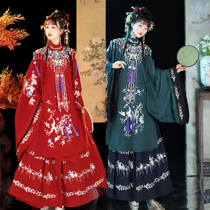 原创汉服女明制中国风长衫刺绣云肩花嫁红色古装婚服春季日常套装