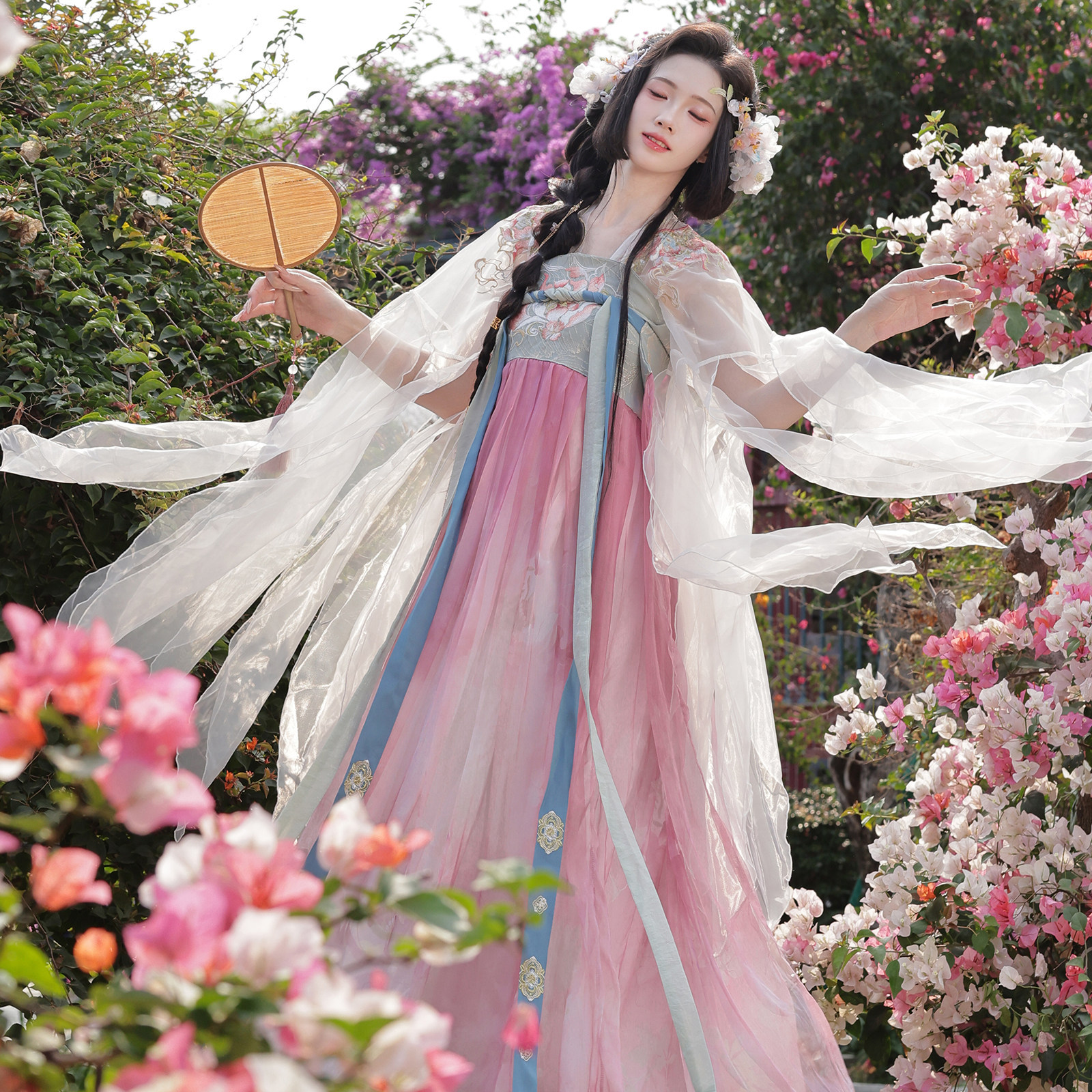汉虞葵【芙蕖】原创汉服女唐制渐变色大袖衫齐胸齐腰襦裙日常春夏