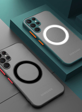 适用三星S23磁吸note10+无线充磨砂s25ultra肤感防摔S21全包s20FE手机壳Galaxy A14简约超薄A32高级感A52轻奢