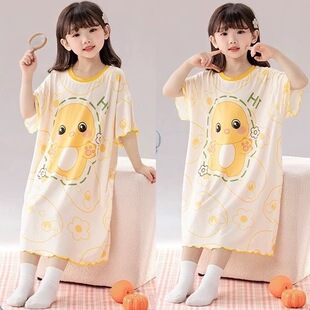 儿童睡裙冰丝超萌小奶龙夏季新款女童连体睡衣中大童家居服连衣裙