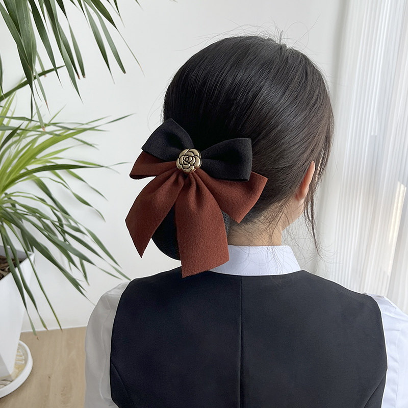 云丝恋职业头花工作盘头发绒面蝴蝶结气质发网上班头发网套2025新