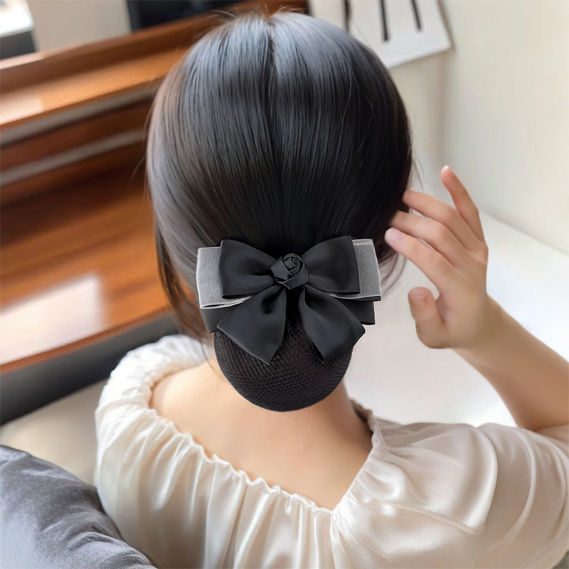 头花女网兜职业盘头发蝴蝶结2025
