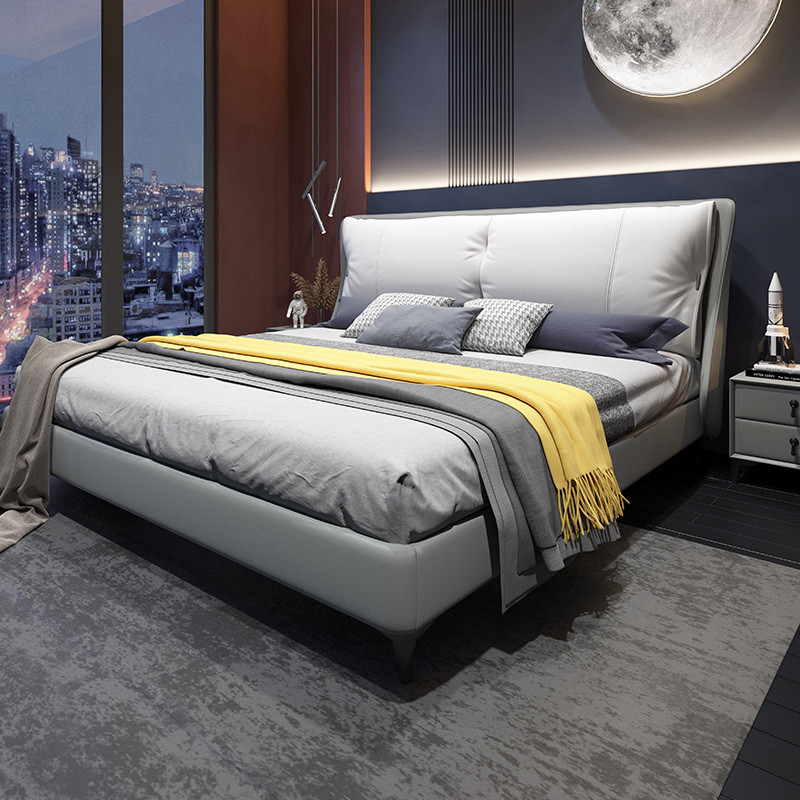 索菲亚意式轻奢真皮床现代简约双人床1.8米羽绒软包床主卧婚床实