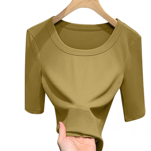 半袖修身t恤女莫代尔五分袖打底衫低圆领上衣2025新款夏季女装