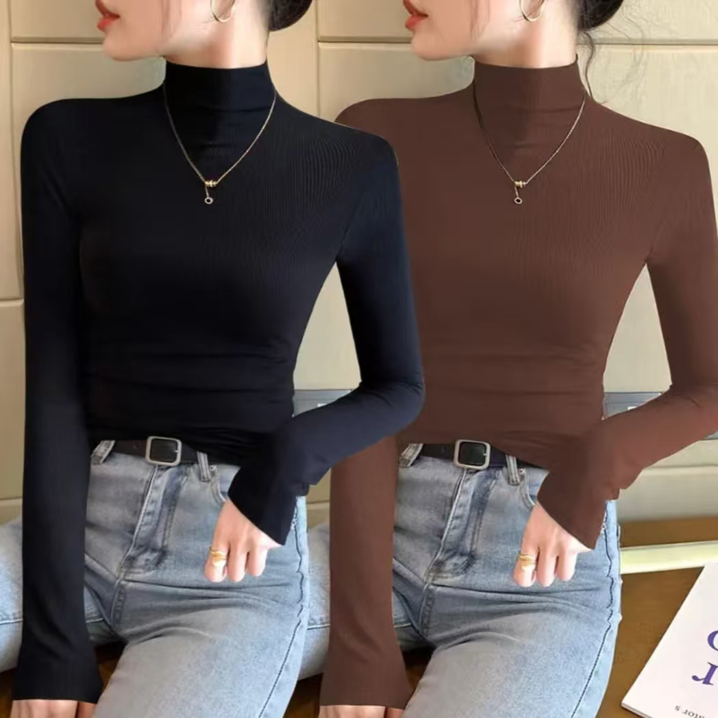 洋气半高领修身型打底衫上衣螺纹