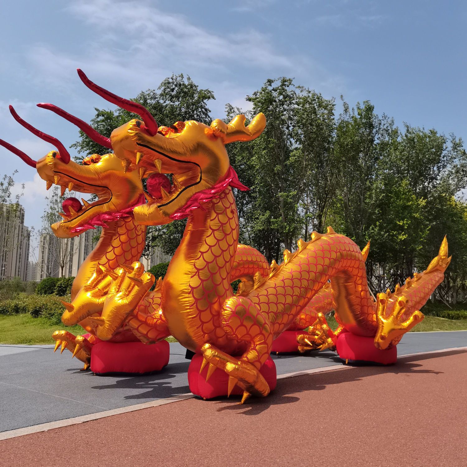 卧底龙充气龙凤拱门气模呈祥金色双龙红喜事双龙拱门庆典开业婚礼