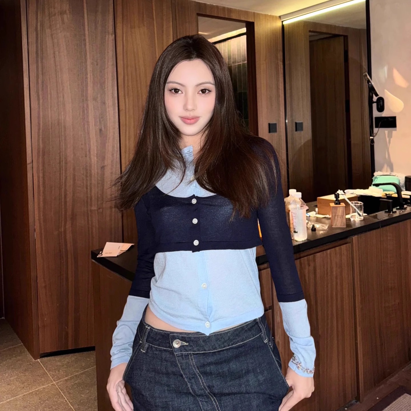现货RARELYALIKE假两件针织衫女