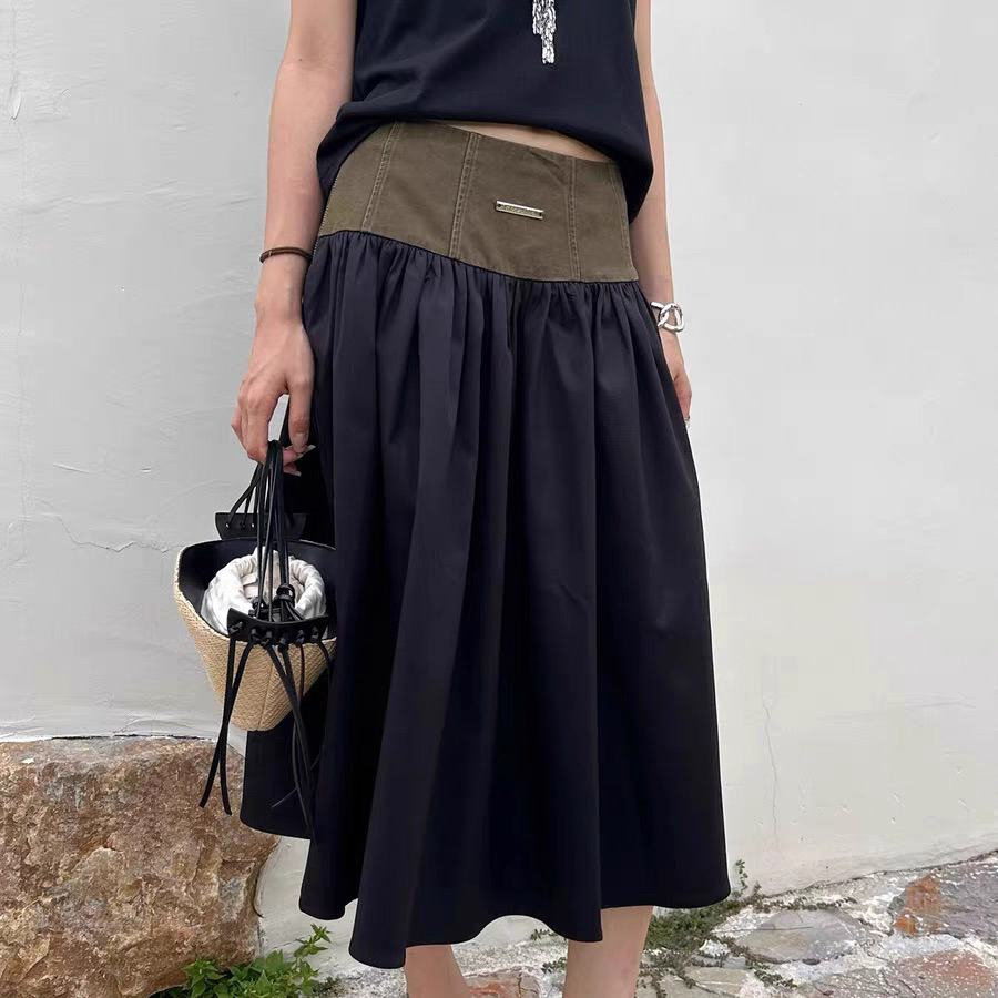 高级感腰头拼接撞色A字半身裙