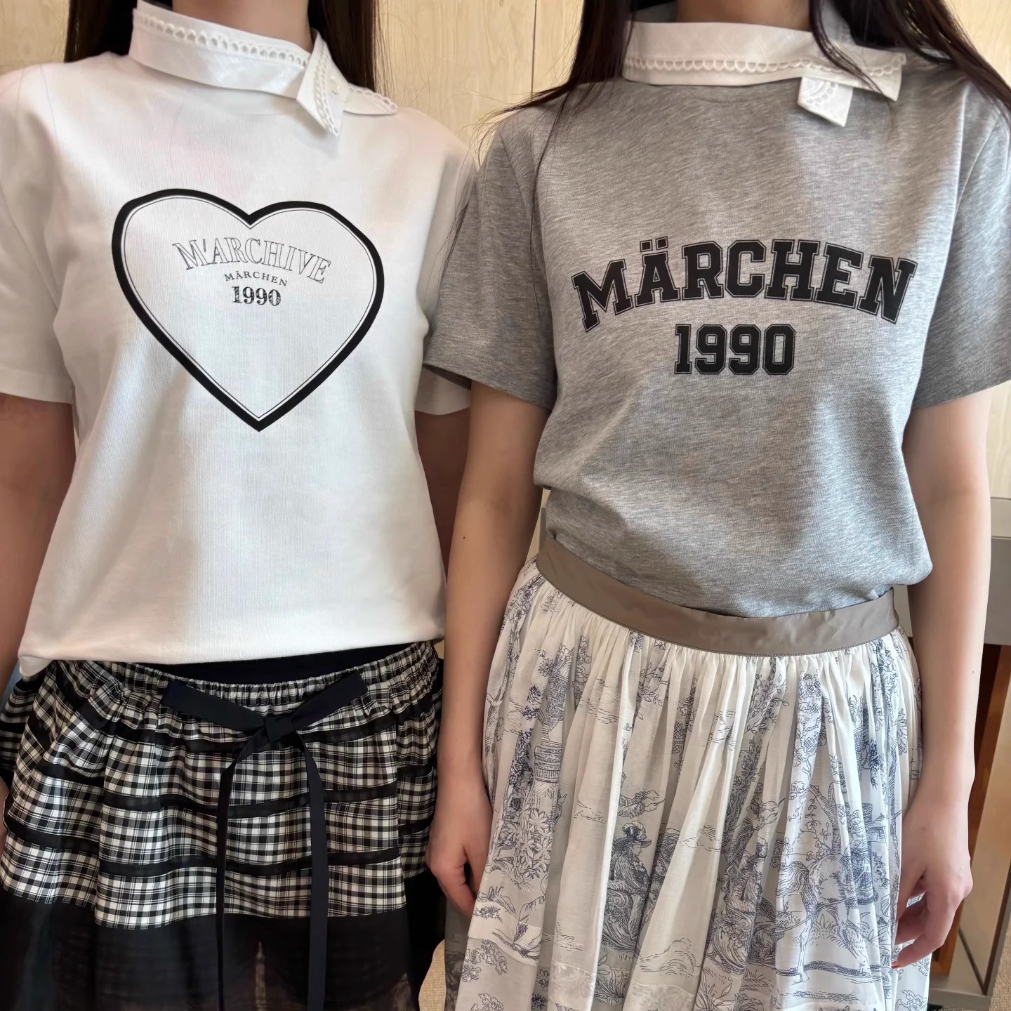 现货marchen爱心蕾丝领短袖T恤