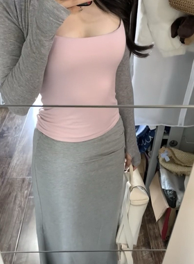 现货RARELY博主同款设计感“散步”抽褶轻松长半裙 浅花灰/深花灰