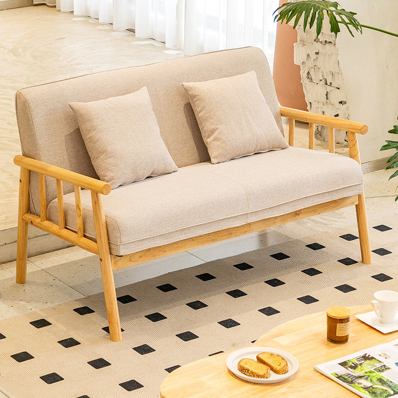 北欧原木风实木沙发客厅双人三人布艺靠背扶手椅公寓民宿休闲沙发