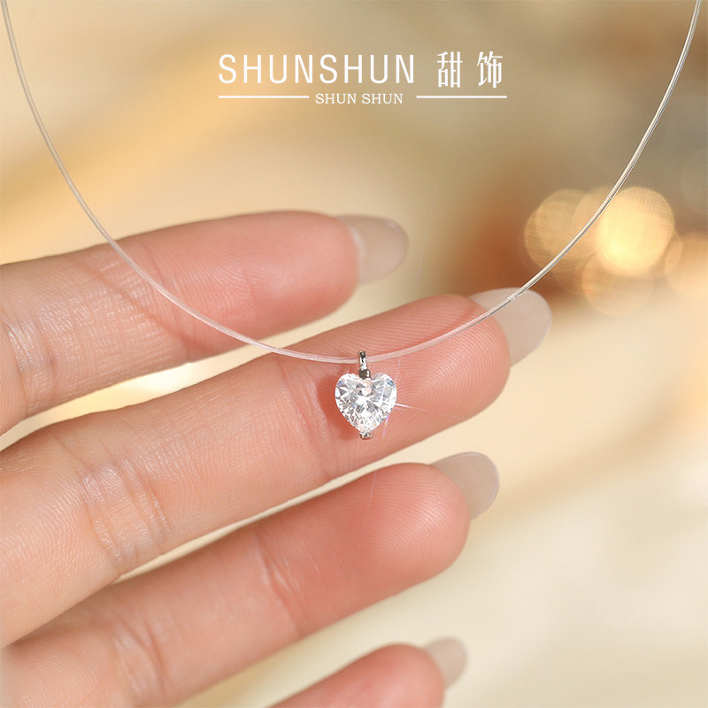 S925纯银人鱼之泪锆石爱心项链女透明鱼线轻奢高级感时尚百搭锁骨,饰品/流行首饰/时尚饰品新,项链,淘宝优惠券,粉丝福利购,淘宝优惠卷