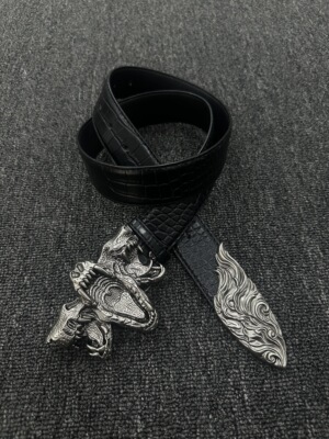 DFDG骸蛇咆哮鳄纹腰带中古Vintage金属扣头小众设计穿搭单品皮带