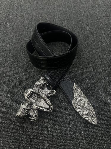 DFDG骸蛇咆哮鳄纹腰带中古Vintage金属扣头小众设计穿搭单品皮带