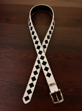 DFDG原创stussy黑白棋盘格纹男女腰带菱形皮革格针扣皮带百搭腰带