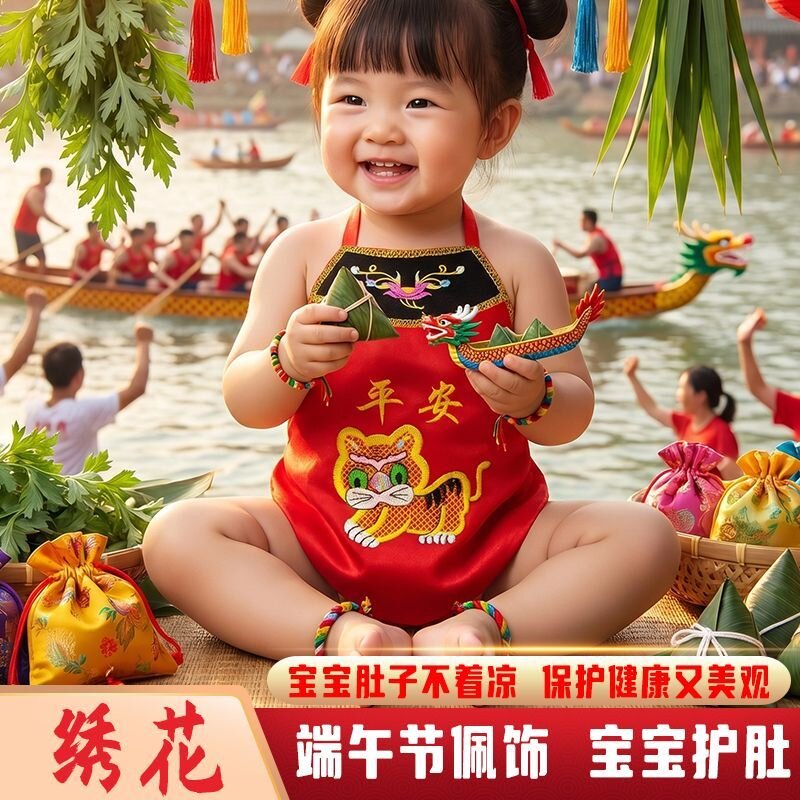 端午节五毒婴儿平安肚兜五毒衣男女宝宝红肚兜小孩子护肚围防着凉