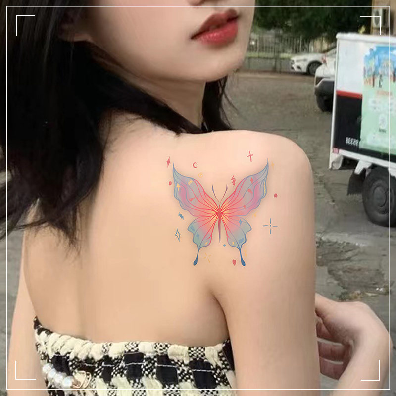 梦幻少女渐变蝴蝶纹身贴防水 女 持久锁骨儿童学生可洗仿真贴纸