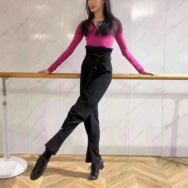 国标舞花苞裤拉丁摩登华尔兹高腰阔腿S裤收脚系带两穿舞蹈服女裤