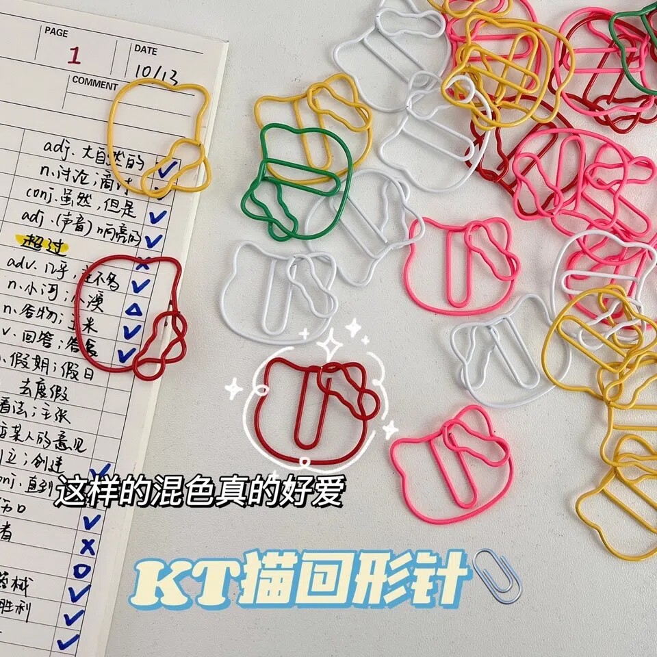 可爱少女心卡通KT猫回形针学生金属书签试卷夹别针纸文件夹装饰夹