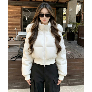 巨好看的白色短款棉服女2026冬季新款小个子大毛领显瘦保暖外套潮