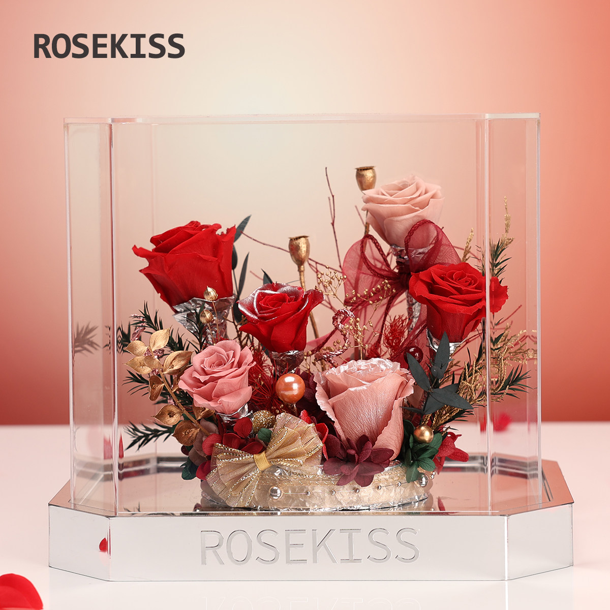 Rosekiss永生花玫瑰高级感礼盒七夕情人节送女生朋友生日礼物摆件