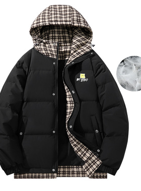 FIDODIDO 加厚冬款90%白鸭绒面包服小香风假两件潮连帽羽绒服外套