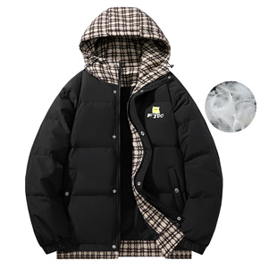 FIDODIDO 加厚立领90%白鸭绒面包服小香风假两件潮连帽羽绒服外套