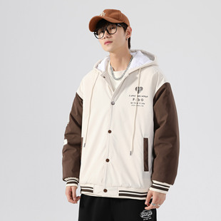拼色字母Logo印花连帽棒球服加绒加厚棉服外套男女同款 FIDO DIDO