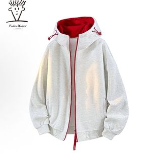 卫衣宽松情侣休闲外套 撞色拉链连帽重磅320g开衫 春秋 DIDO FIDO