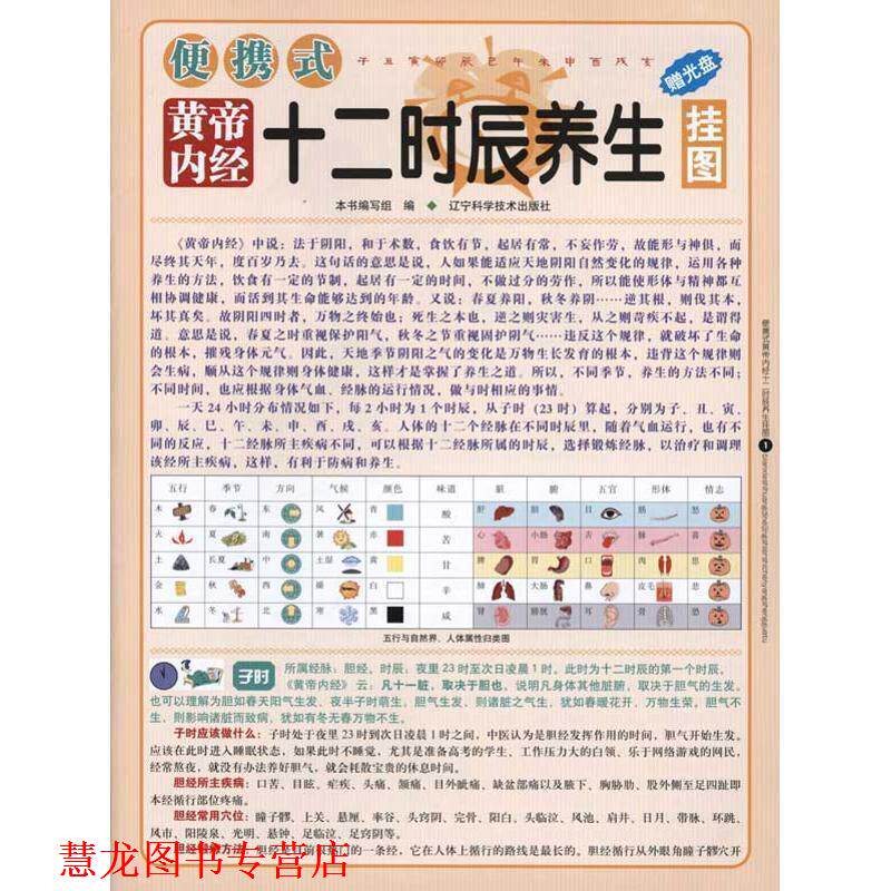 【正版书籍】 便携式黄帝内经十二时辰养生挂图 郑红斌 等编 辽宁科学技术出版社