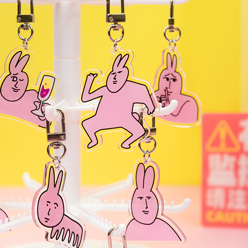 粉红兔子myfriend卡通亚克力钥匙扣情侣包包挂件学生可爱挂饰礼物