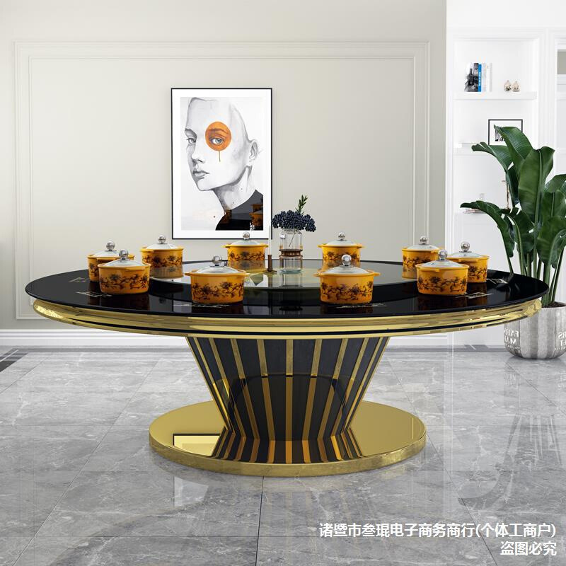 家用大圆桌火锅桌子电磁炉一体火锅桌桌椅组合餐桌一人一锅小火锅